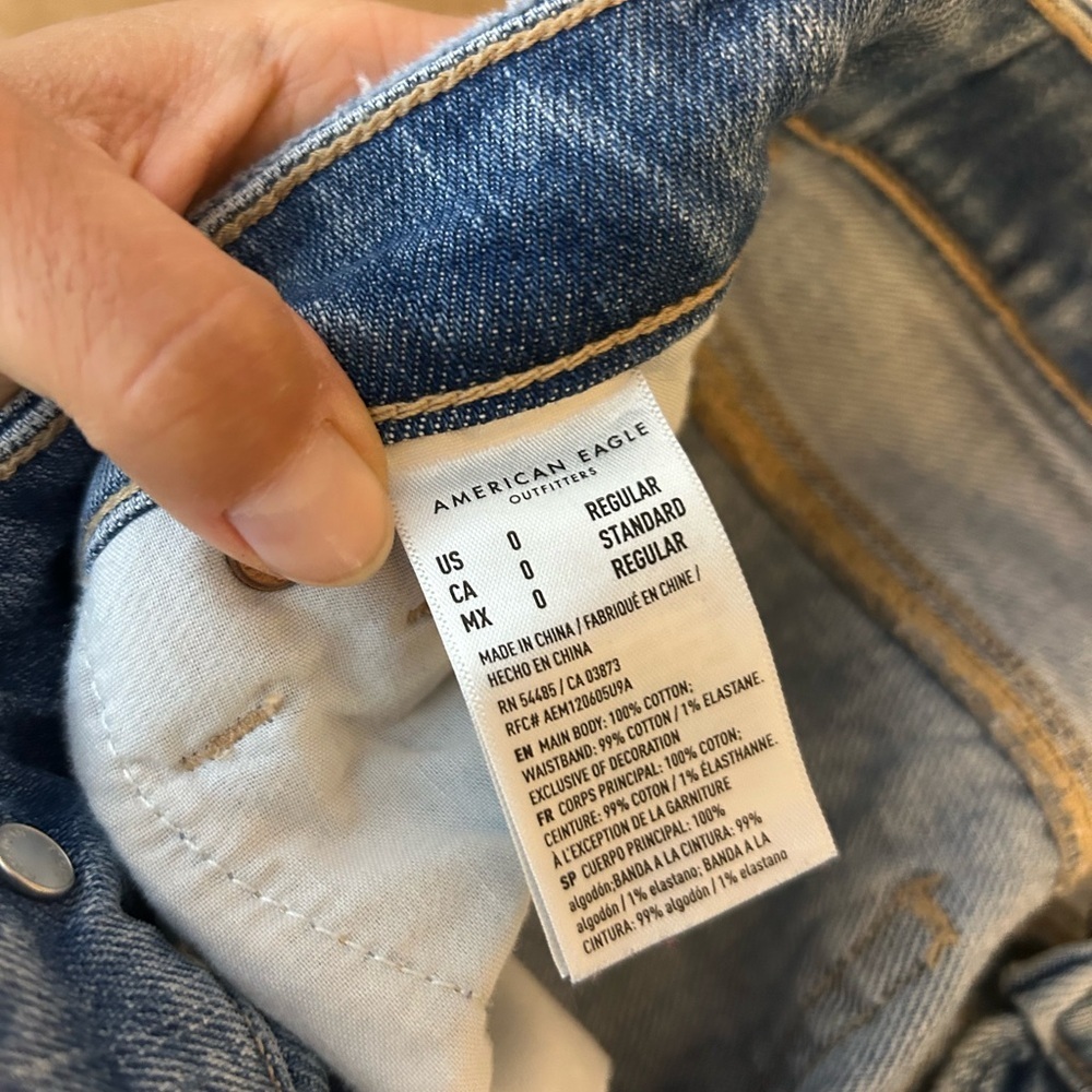 American Eagle Distressed Blue Patchwork Mom Stra… - image 4